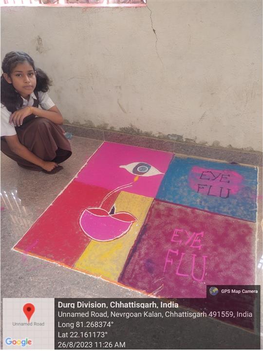 Extension activity (Rangoli Competition based on "Microbial Disease"  at Saraswati Shishu Mandir Kusumghata) organized  by Indira Gandhi gov